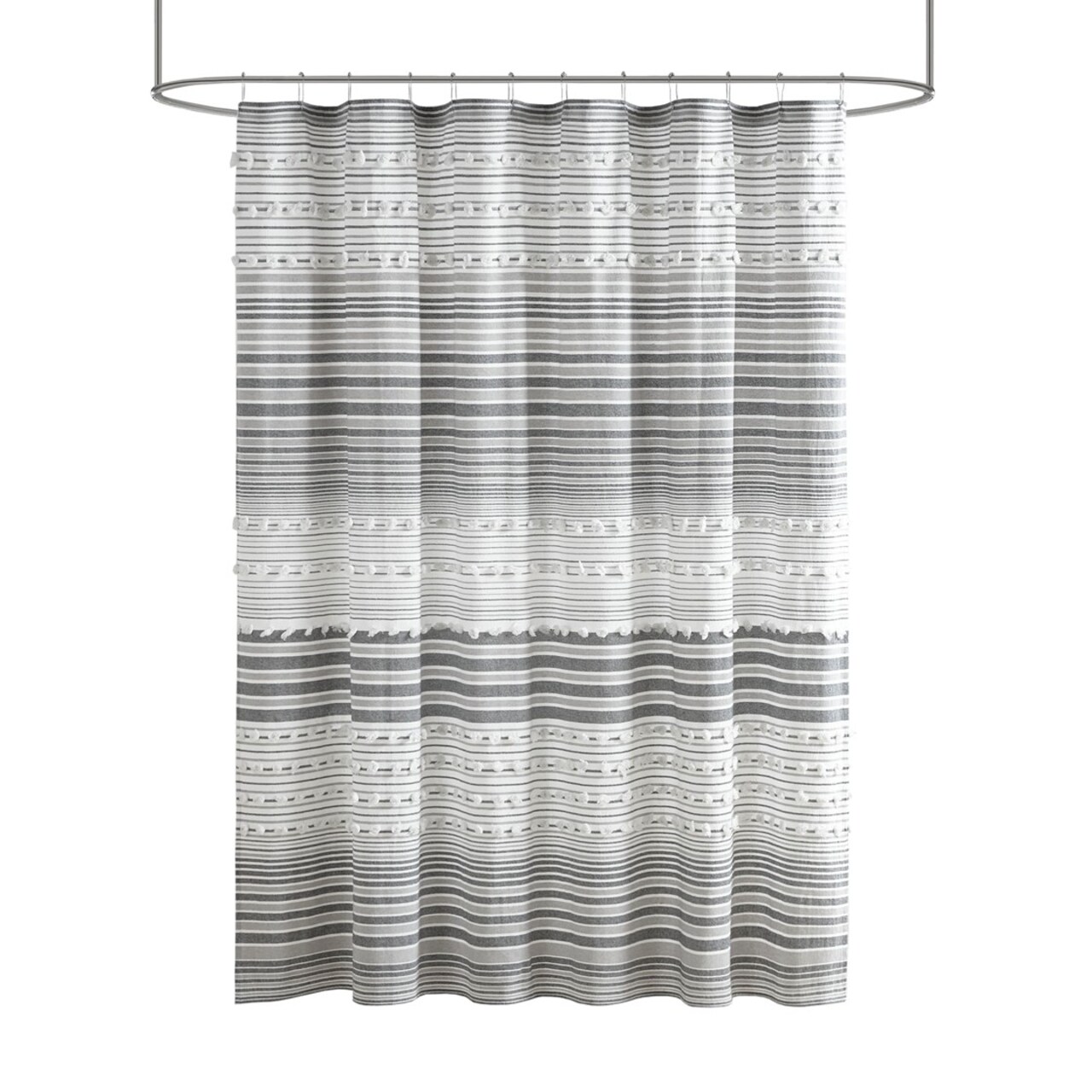 Gracie Mills Hector Cotton Yarn Dye Shower Curtain with Pom Poms - GRACE-12797